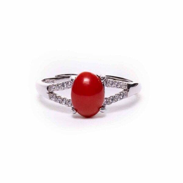 essence ring in silver and coral