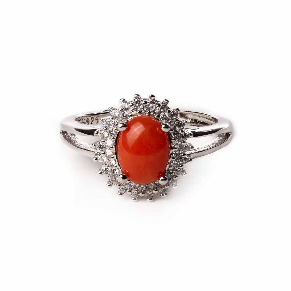 essence ring in silver and coral