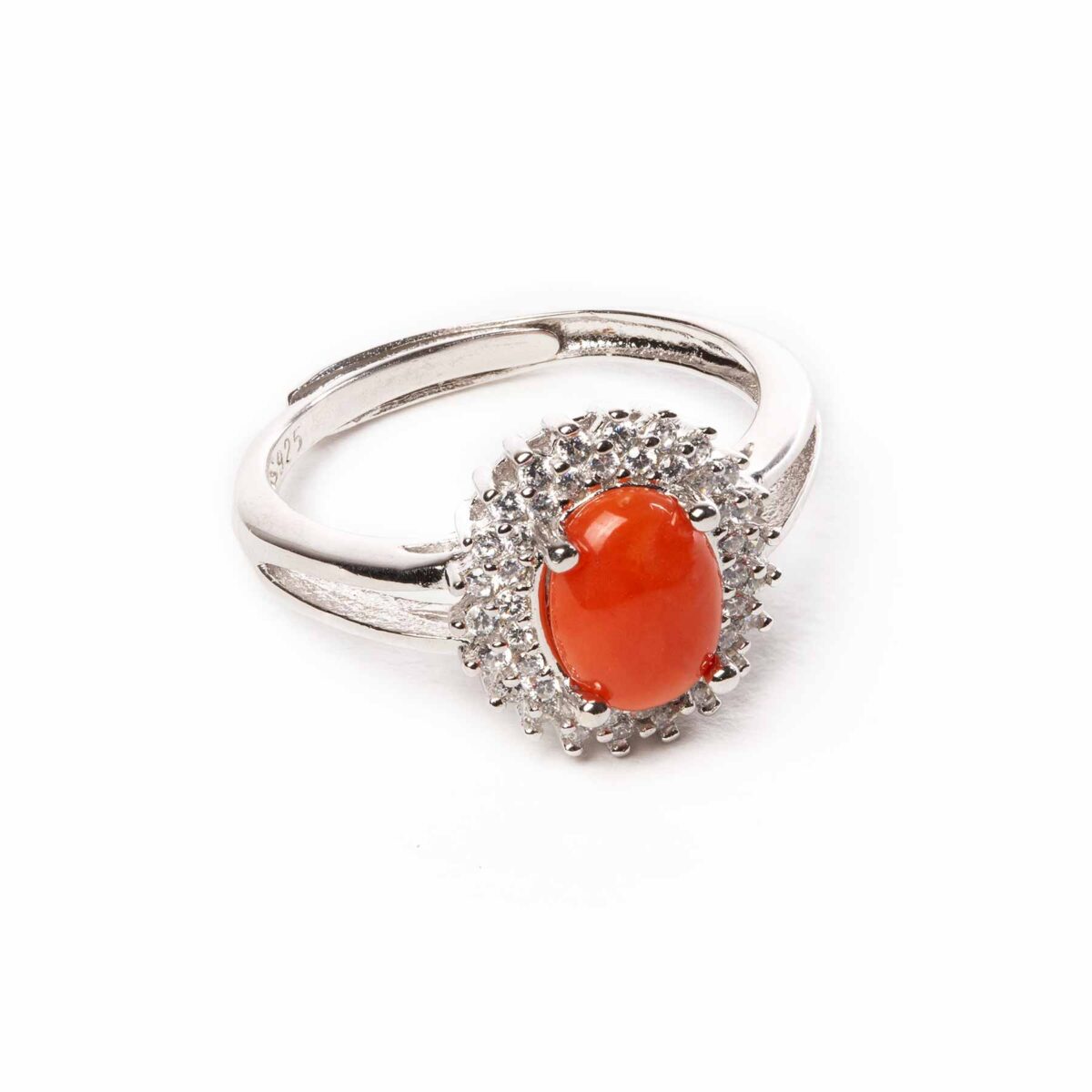 essence ring in silver and coral