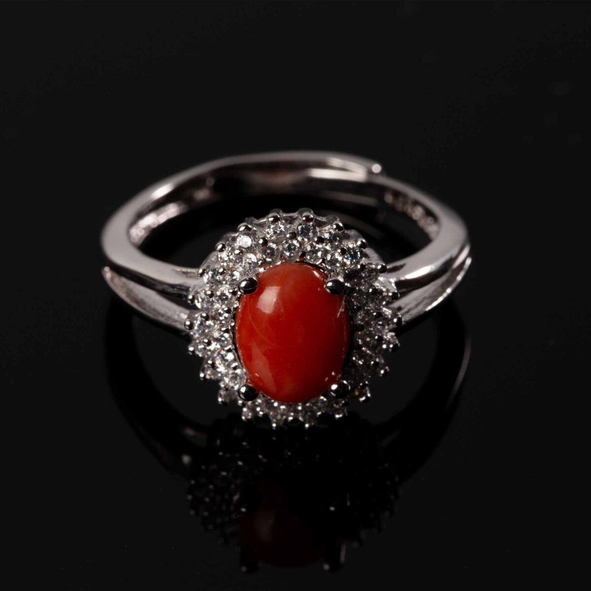 essence ring in silver and coral