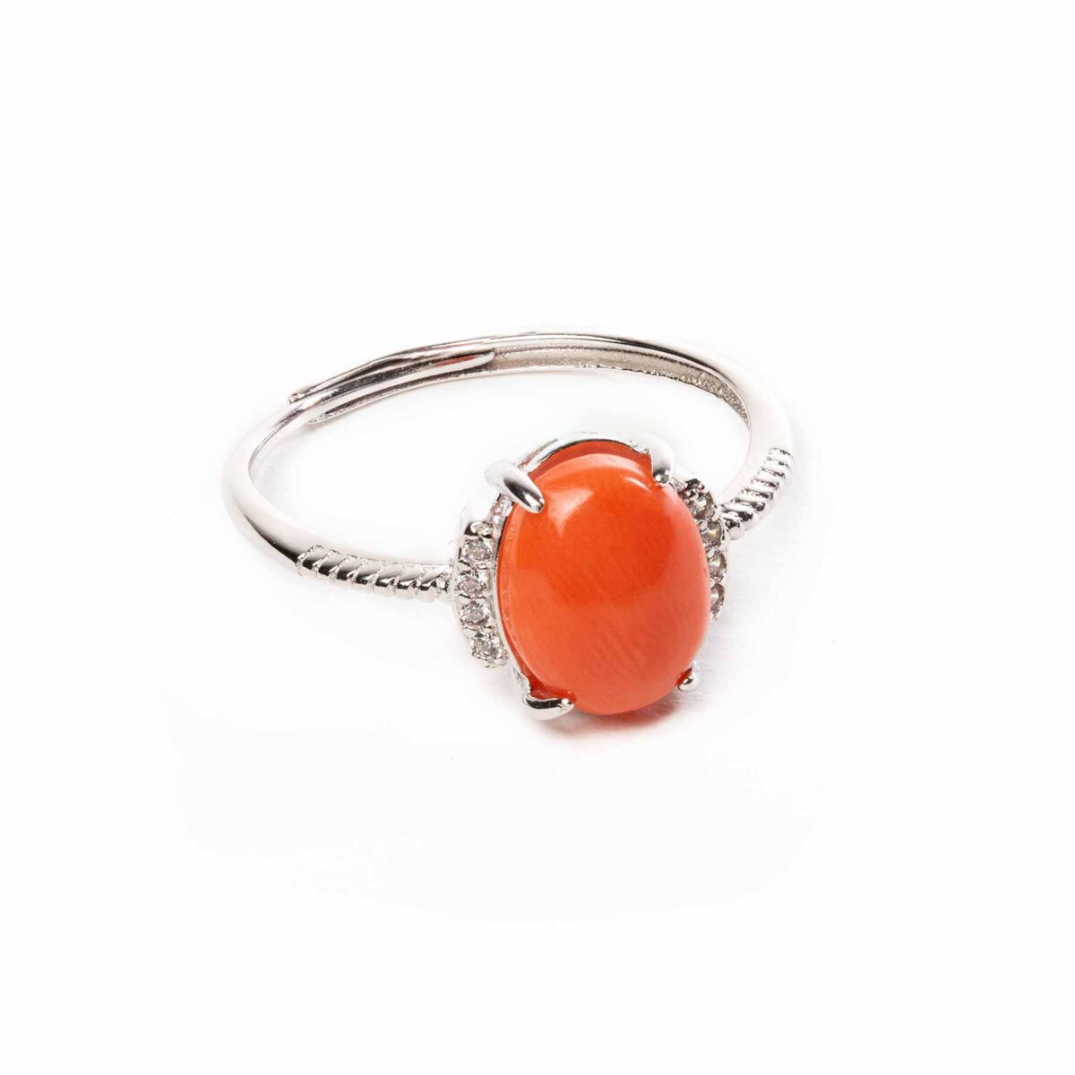 essence ring in silver and coral