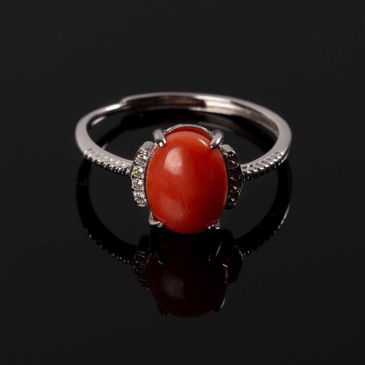 essence ring in silver and coral