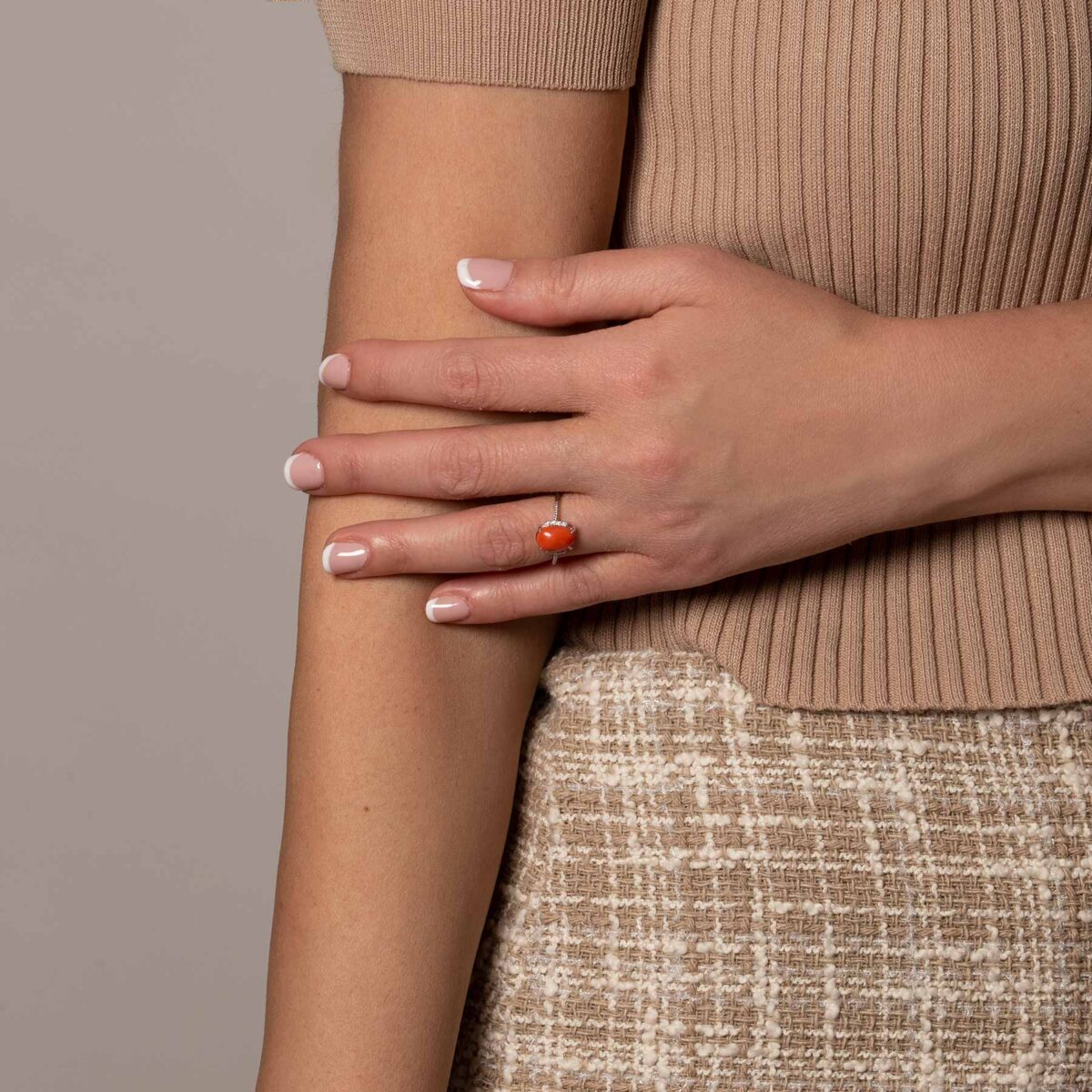 essence ring in silver and coral