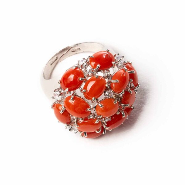 cupola ring in silver and coral