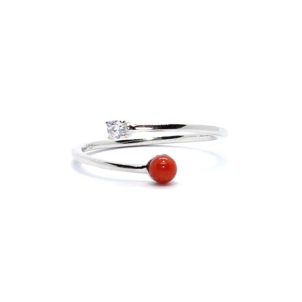 double ring in silver and coral