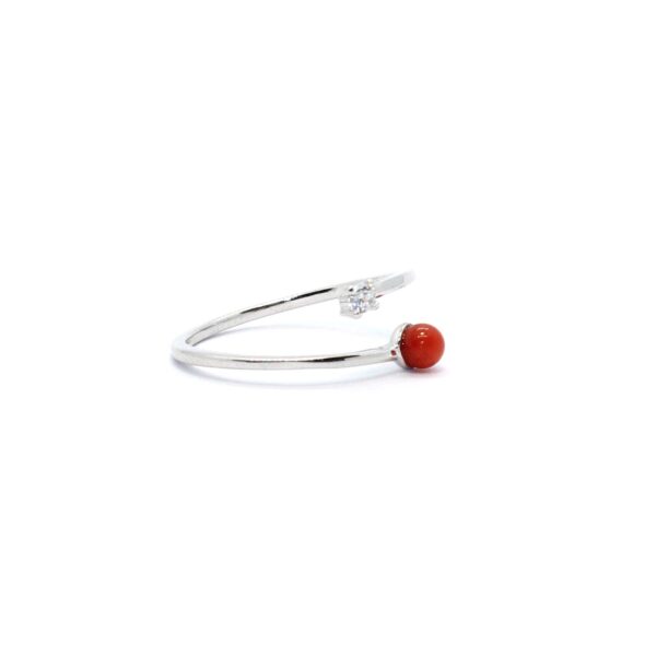 double ring in silver and coral
