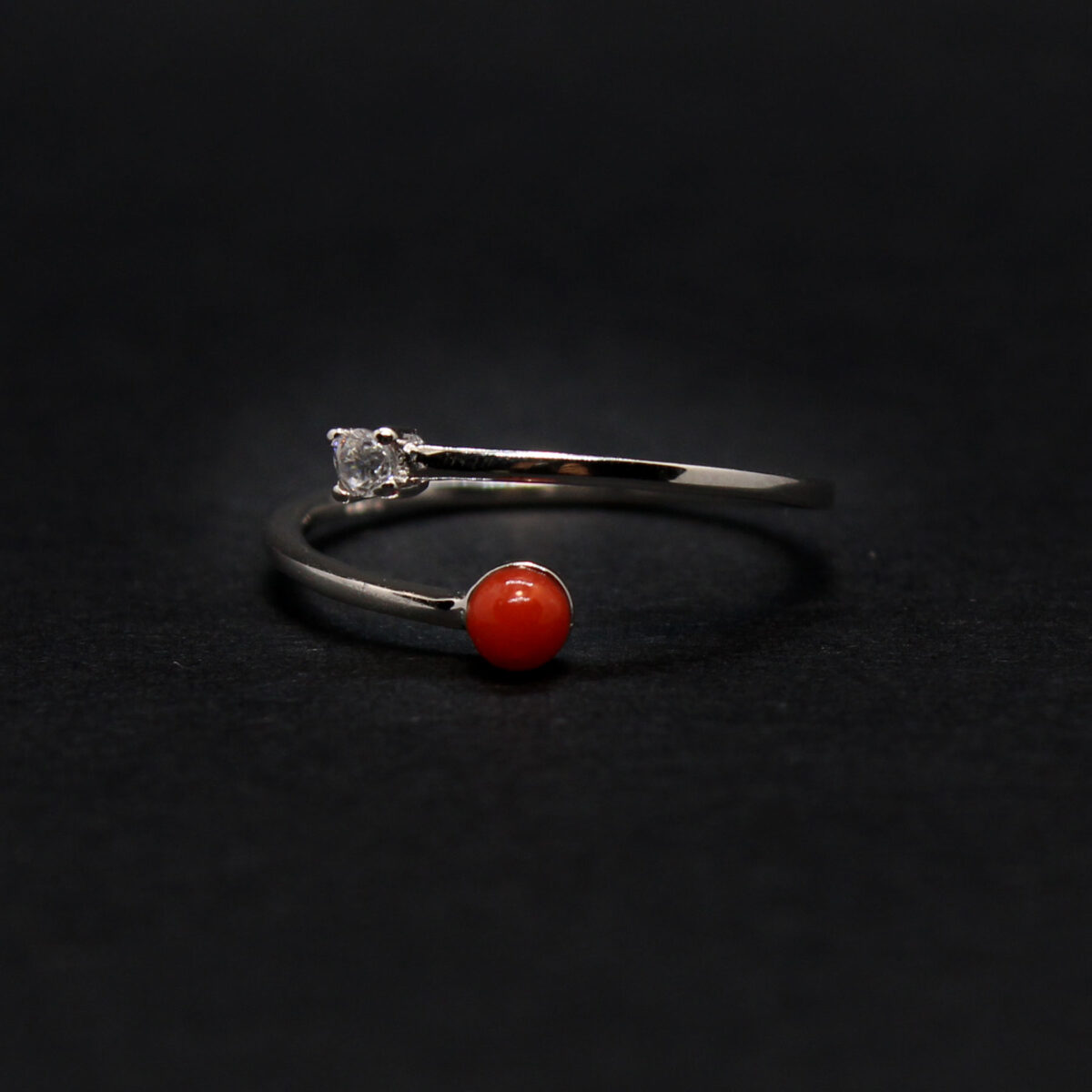 double ring in silver and coral