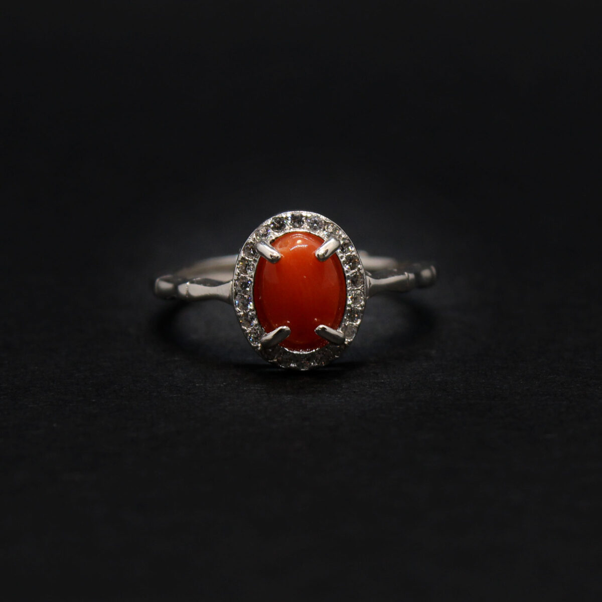 essence ring in silver and coral