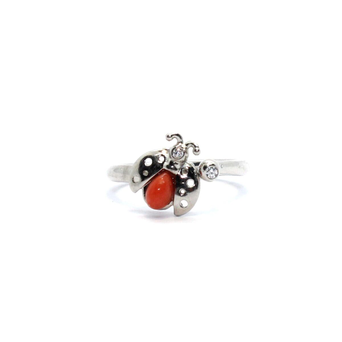 nature ring in silver and coral