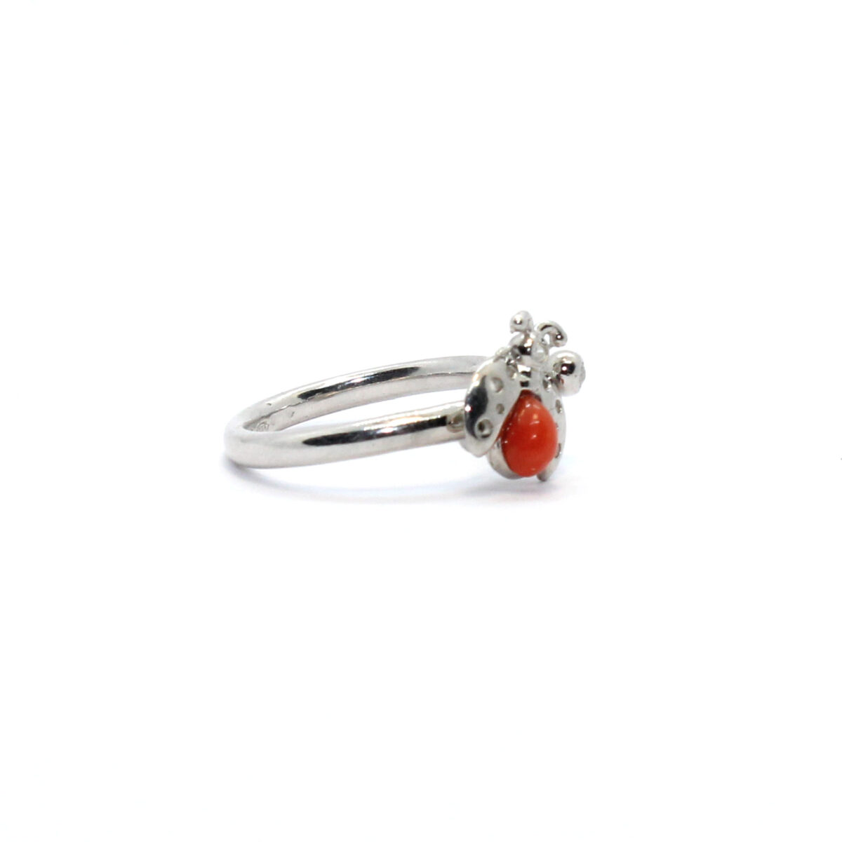 nature ring in silver and coral