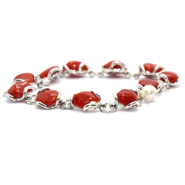 Venere Bracelet in silver with Mediterranean coral and pearl