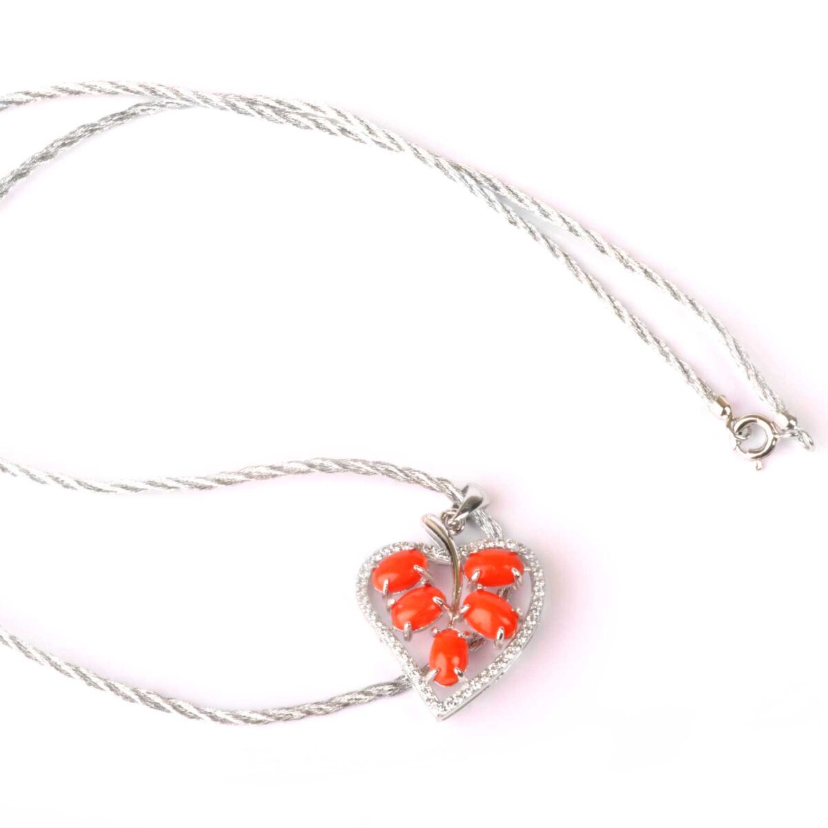 collana cuore con corallo e argento