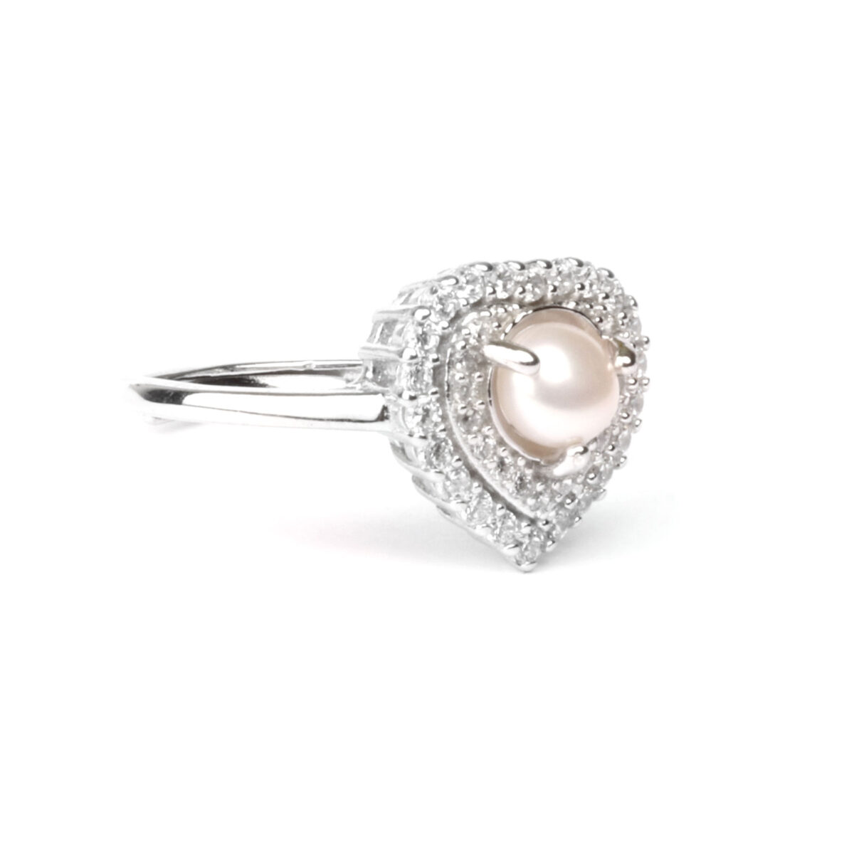 anello cuore in argento e perla